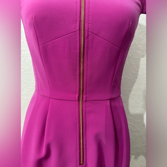 Rebecca Taylor Pink Fuchsia Cap Sleeve Front Zip Cocktail Dress Size 2 Gorgeous - Picture 9 of 13